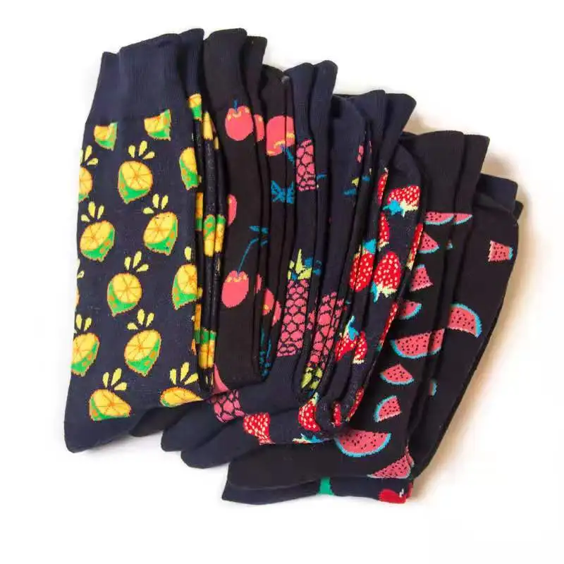 F023 Color fruit series strawberry watermelon pear dragon fruit color men long tube cotton socks