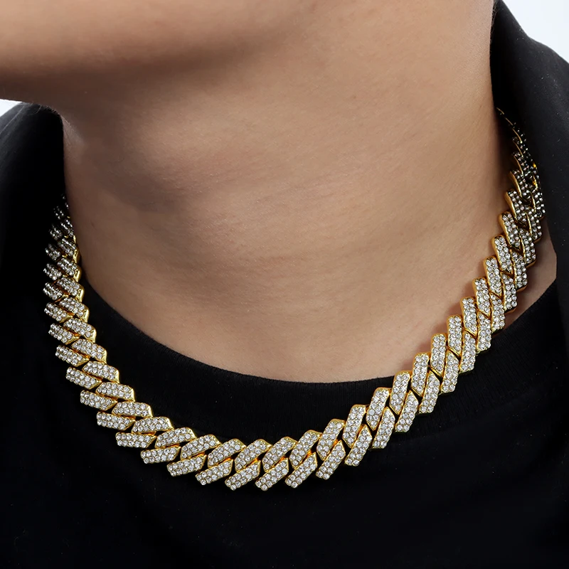 2024 New Rappers Hip Hop Jewelry Fashion 12mm Cuban Link Chain Gold Silver Plated Full Diamond Iced Out Cuban Necklace For Men