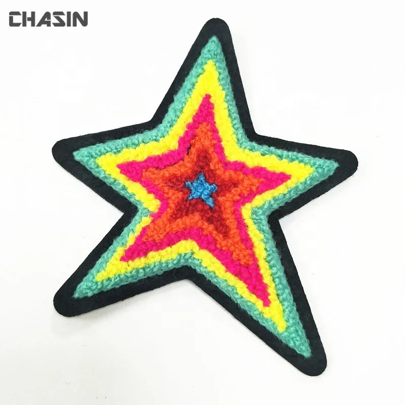 Customized Chenille Patch Star Logo Felt Embroidery Patch