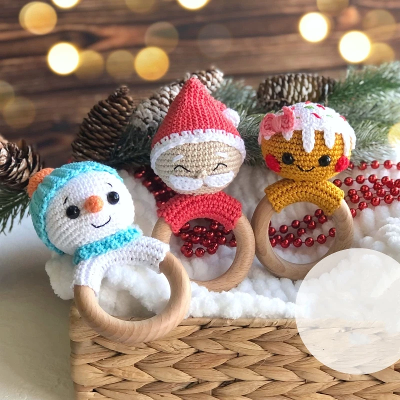 Accept customization new Design Christmas Elk Baby Rattle Crochet Wooden Rattle Gift Set Santa Children Christmas Gifts Toy