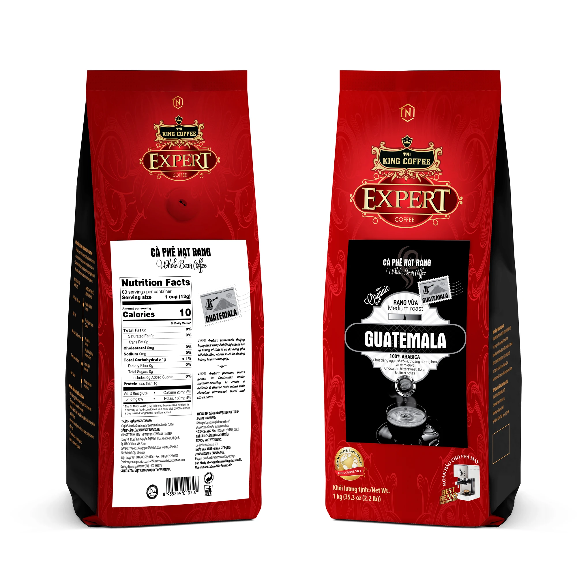 KING COFFEE - 1kg Bag  100% Guatemala Arabica Whole Bean Coffee with Chocolate Bittersweet, Floral and Citrus Notes
