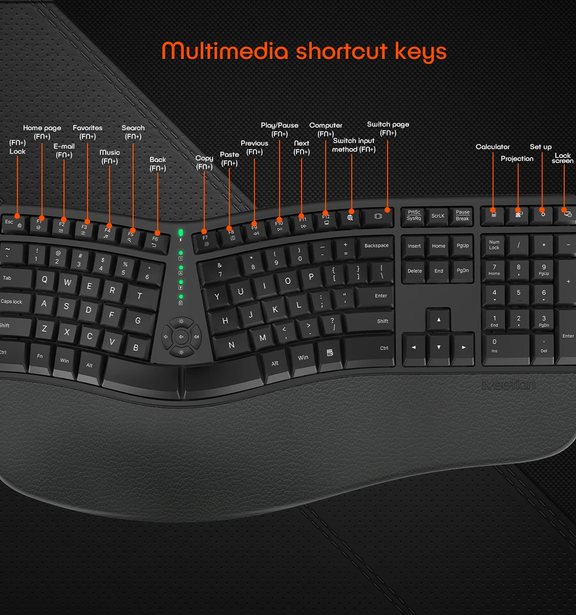 Meetion MT-DirectorW Type C Office Pc Low Profile Full Size 2.4G Wireless Wrist Rest Ergonomic Keyboard