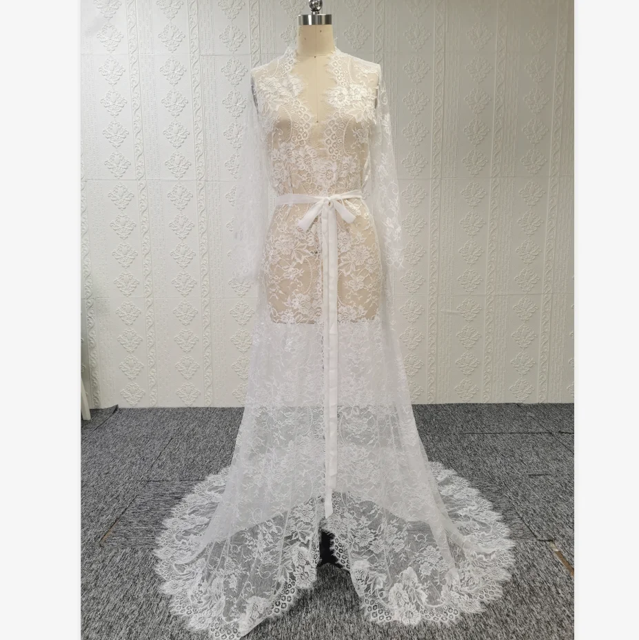 custom  size bridal  robes long  sleeve  lace sexy night  gowns for  wedding