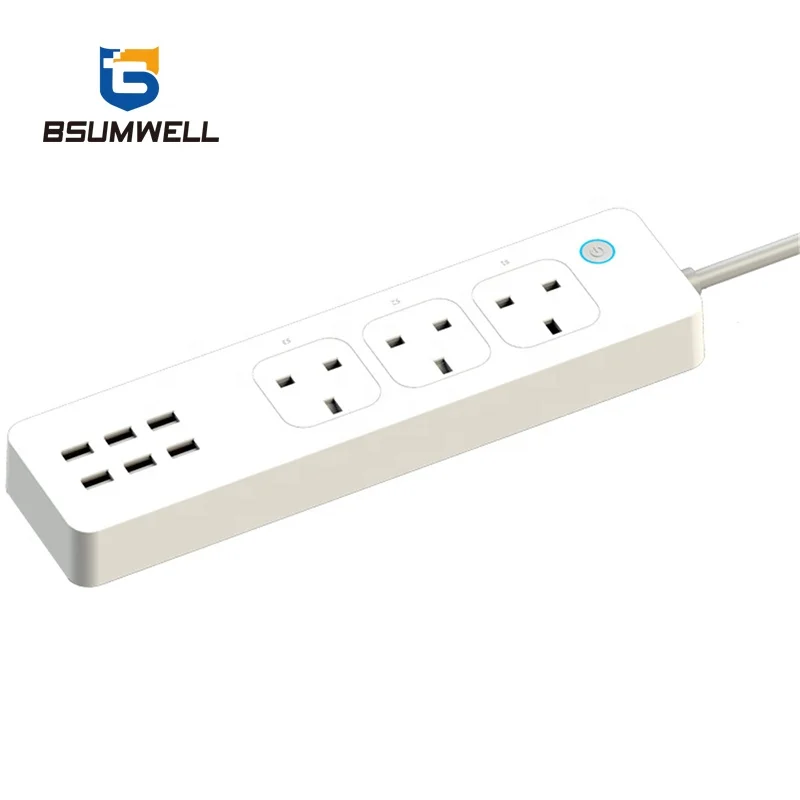 Умный сетевой фильтр 10 А стандарта Великобритании с поддержкой Wi-Fi, 3 розетки переменного тока, 2 USB-порта с защитой от перенапряжения