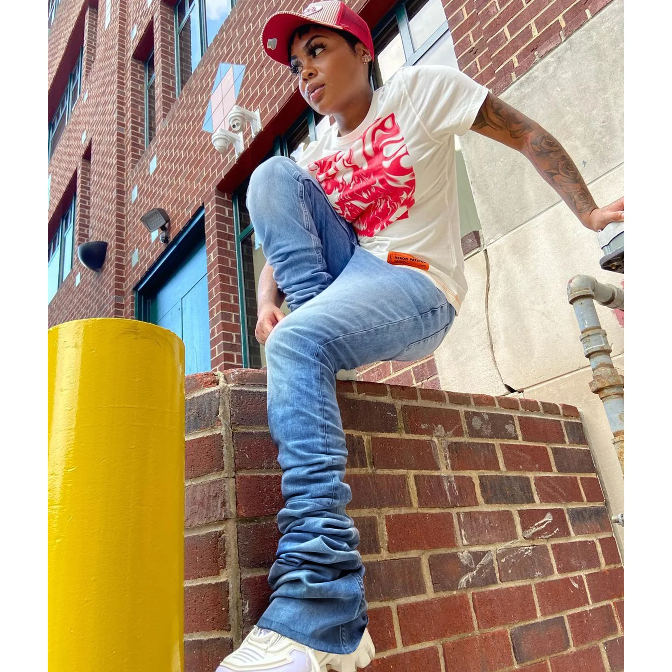 Women Trendy Classic Wear Solid Color Stacked Jeans Outfits Maxi Flare Pants Denim