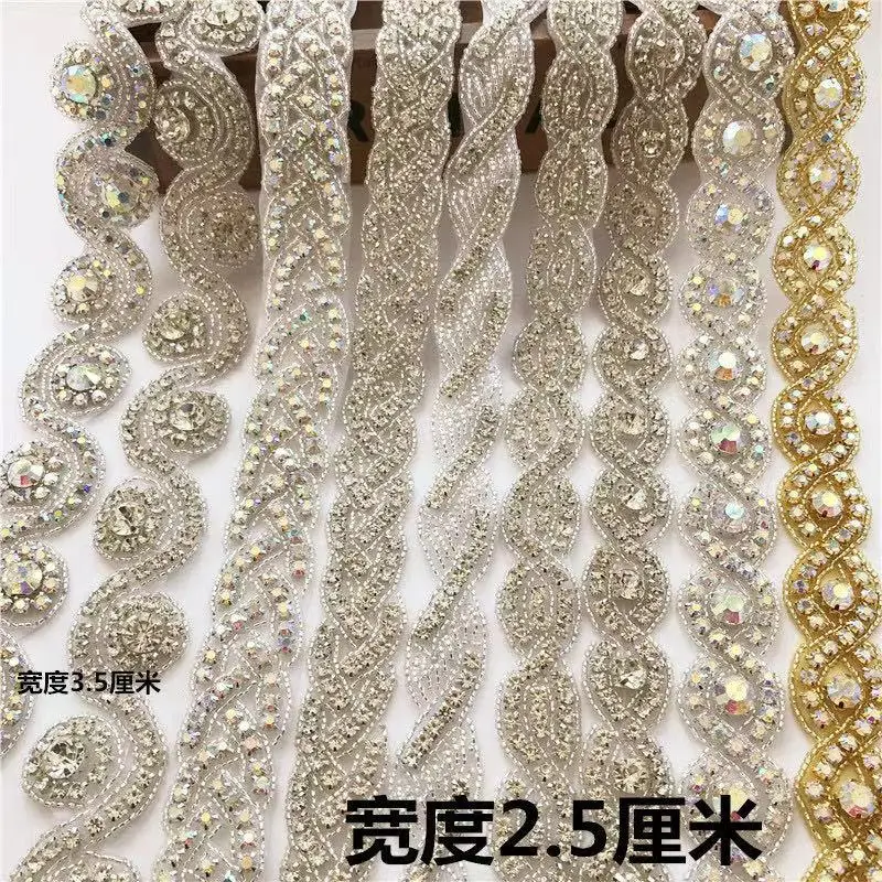 Iron Glue on Bridal Wedding Bridesmaids Dress Gown Diamante Appliques Sash Belt DIY  Silver Crystal Rhinestone Applique