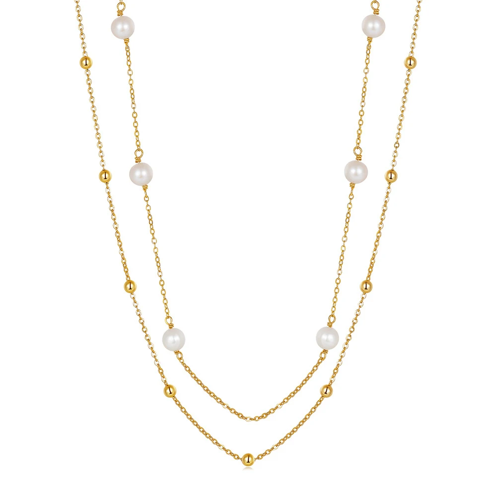 New Arrival 14K Gold Plated 925 Silver Freshwater Pearl Necklace Stacked Necklace for Women Girls