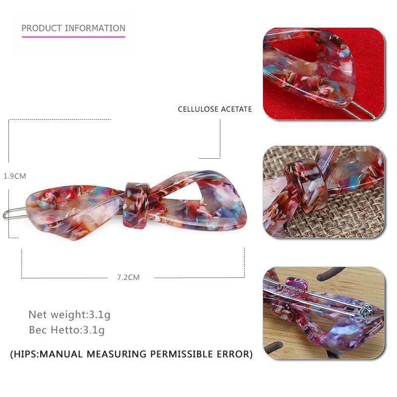 Korean Style Girls Hairpins Small Acetate Bowknot Hair Pin Smooth Acetate Bow Kid Hair Accessories