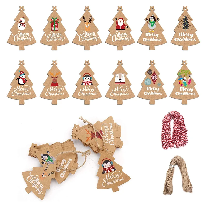 Christmas Kraft Paper Gift Tags Xmas Tree Present Hang Labels  for DIY Art Crafts