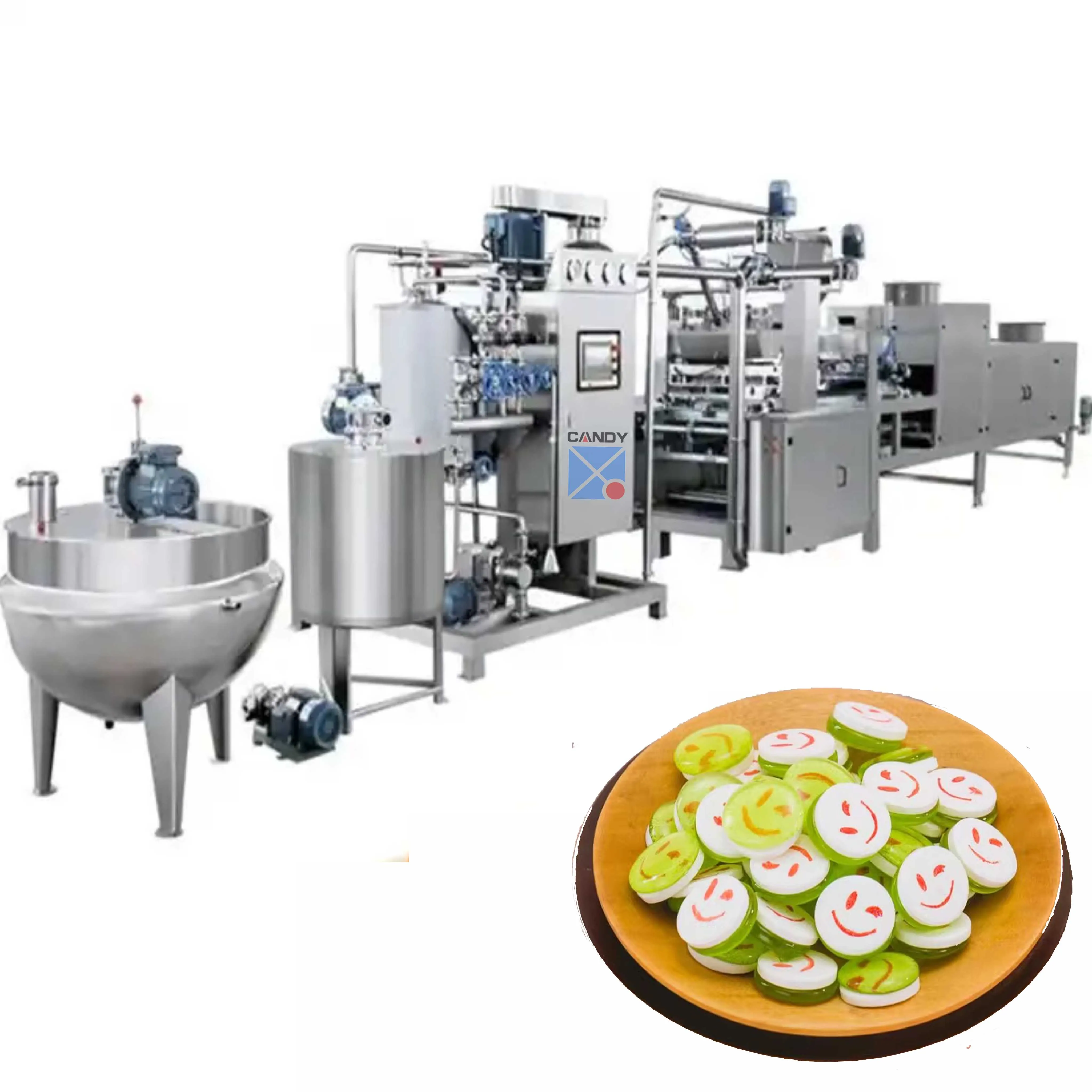 150kg Automatic PLC control printing smile hard candy making machine confectionery lollipop depositing line