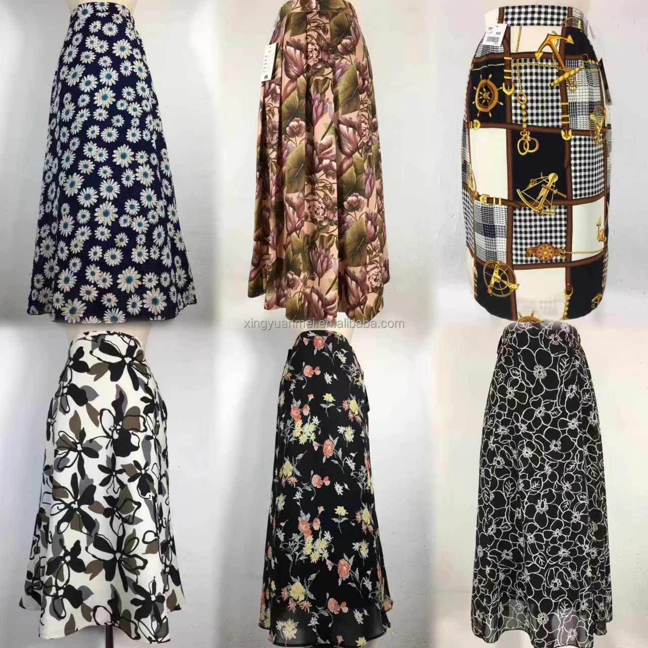 2024 factory  New style Womens Skirts Supplier Ladies Beige cotton printed Woven long Skirt For Ladies