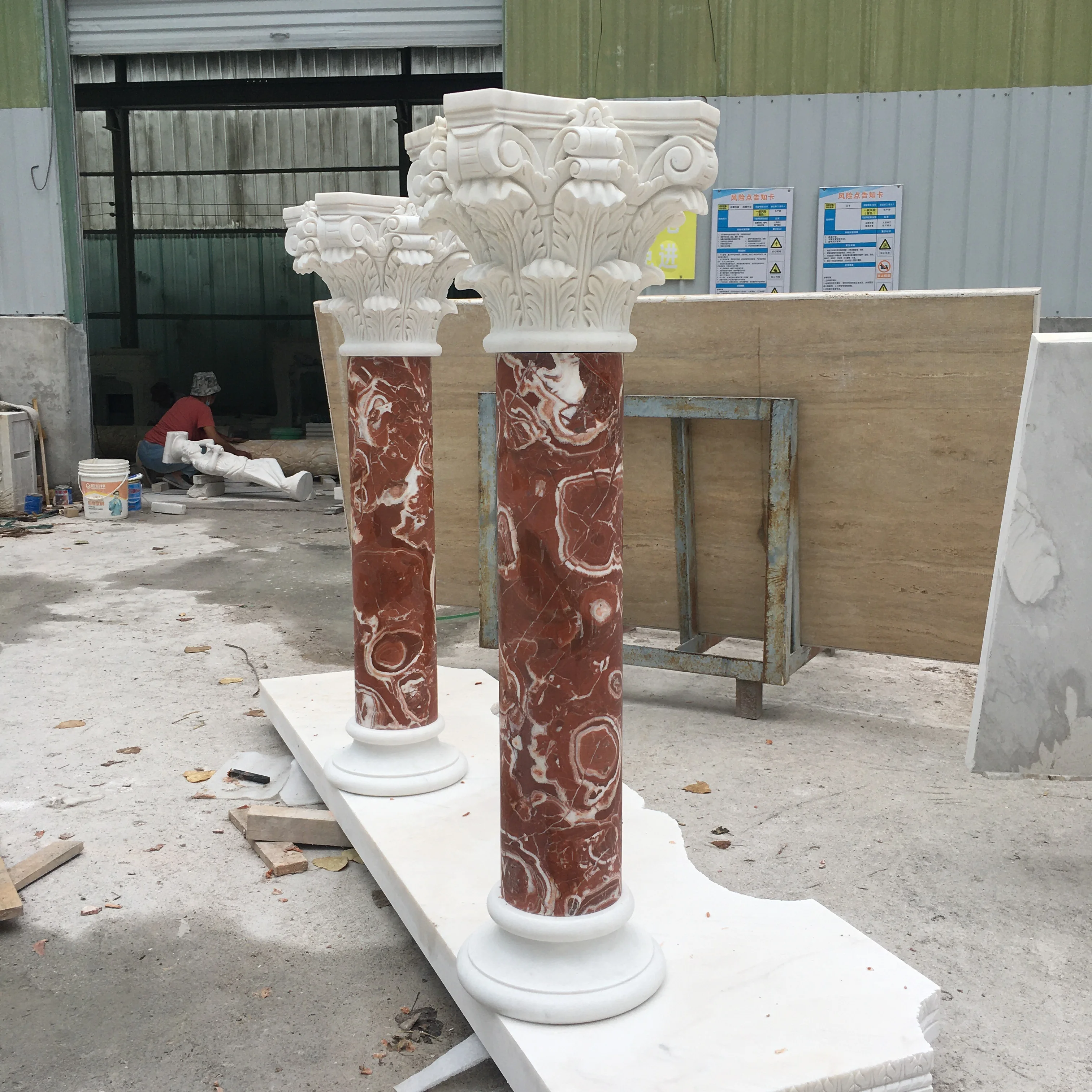New Customization Indoor decoration natural Hand carved red exquisite marble column