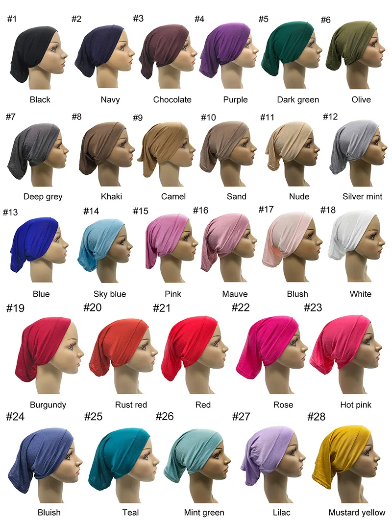 28 color short base tube cap modal cap Arabic scarf Muslim elastic cover solid cotton barrel cap