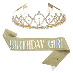 Happy Birthday queen girl Tiara Crown for Girls  Women, Rhinestone  Crown with Comb Crystal Birthday Party Hat