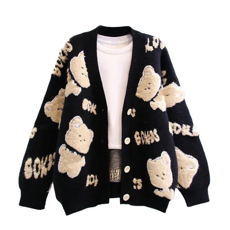 2023 Custom Women  Jacquard Sweater knitwear Girls knit winter long Sleeve ladies clothes Knitted Cardigan sweater women