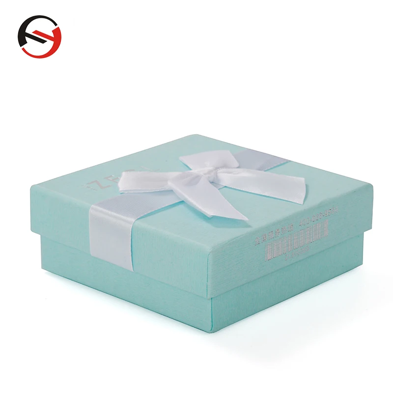 Custom logo sky blue small gift braclet box jewerly jewelry neclace ring box packaging with ribbon