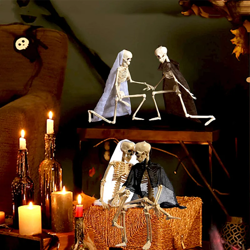 Halloween Movable Skeleton Fake Human Skull Bones New Home Bar Decorations Haunted House Horror Props Ornament Toys Packaged Bag