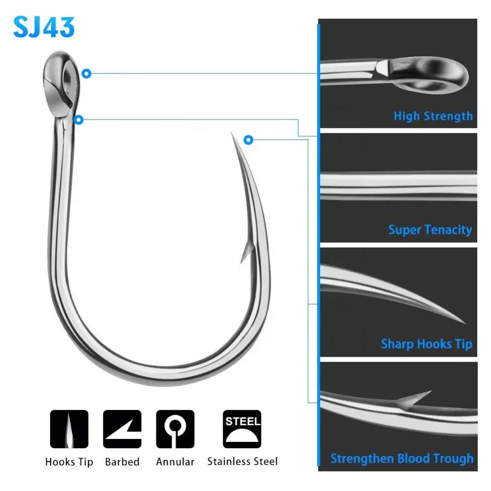Jigging Hook Fishing Hooks Stainless Steel Fish Hooks1/0#-13/0# Fishhook Saltwater Jig Assist Hook