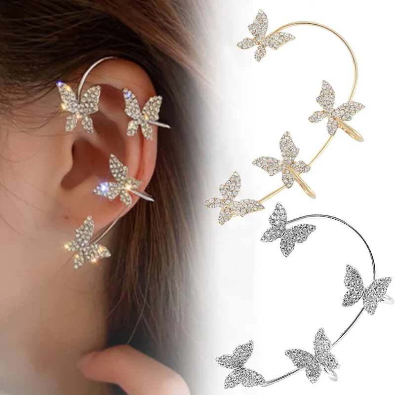 Women Sparkling Zircon Ear Cuff Clip Earrings Wedding Party Jewelry Gifts Korean Style Butterfly Ear Clips Without Piercing