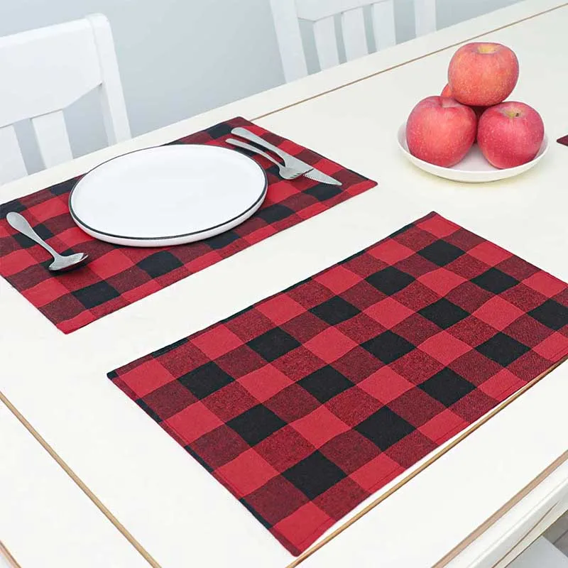 18*12inch Buffalo Plaid Place mats Red and Black Dinner Mat for Christmas