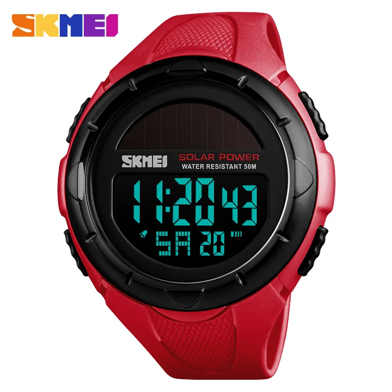 SKMEI Men Luminous Watches Sport Digital Mens Wristwatches Solar For Power Enviormentally Alarm Men Watch