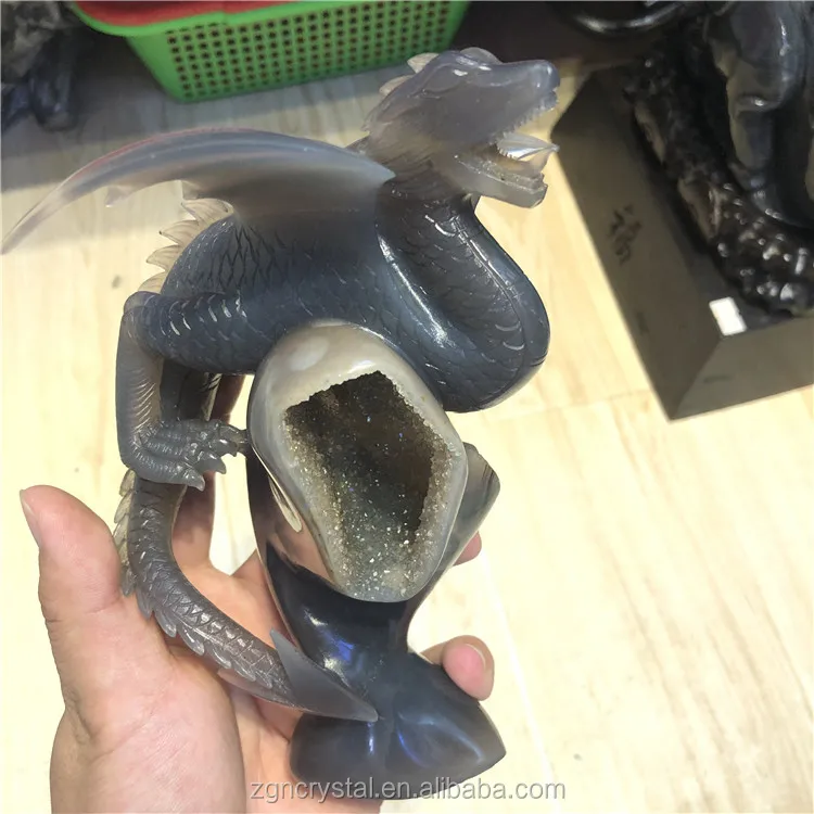 Robin Crystal wholesale hand carved agate geode crystal dragon for decoration