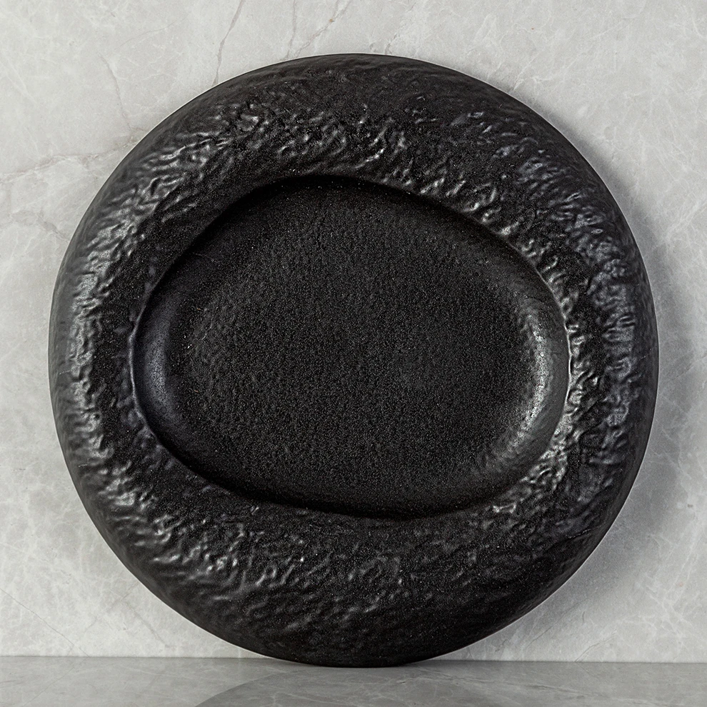 Buffets Dinning round design hand ceramic plates sets Embossed Stone Grain dinnerware tableware Ceramic Plates For Restaurant