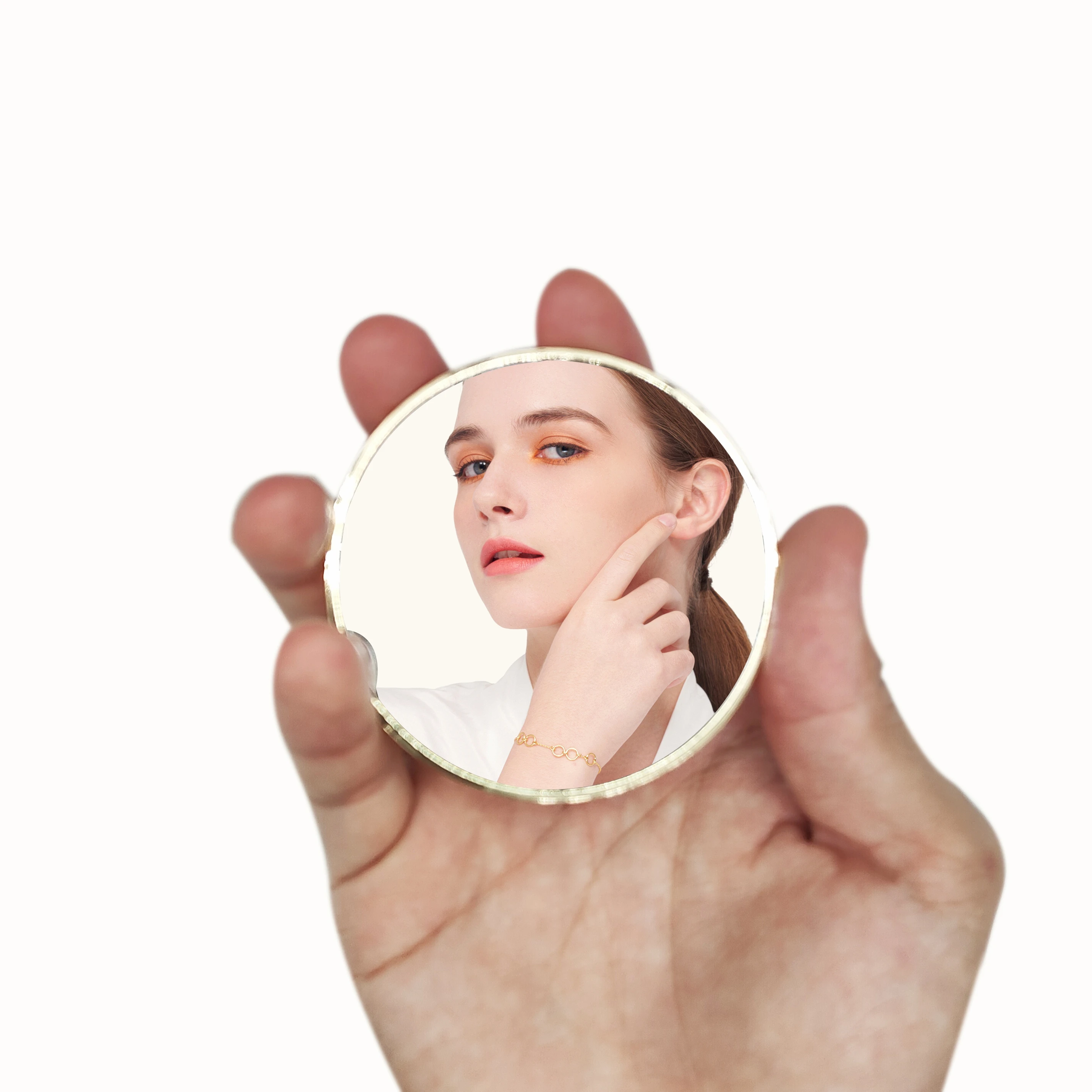 Traditional Style Fashion Pocket Mirror Flower Pattern Old Style Metal Small Makeup Vanity Mirror