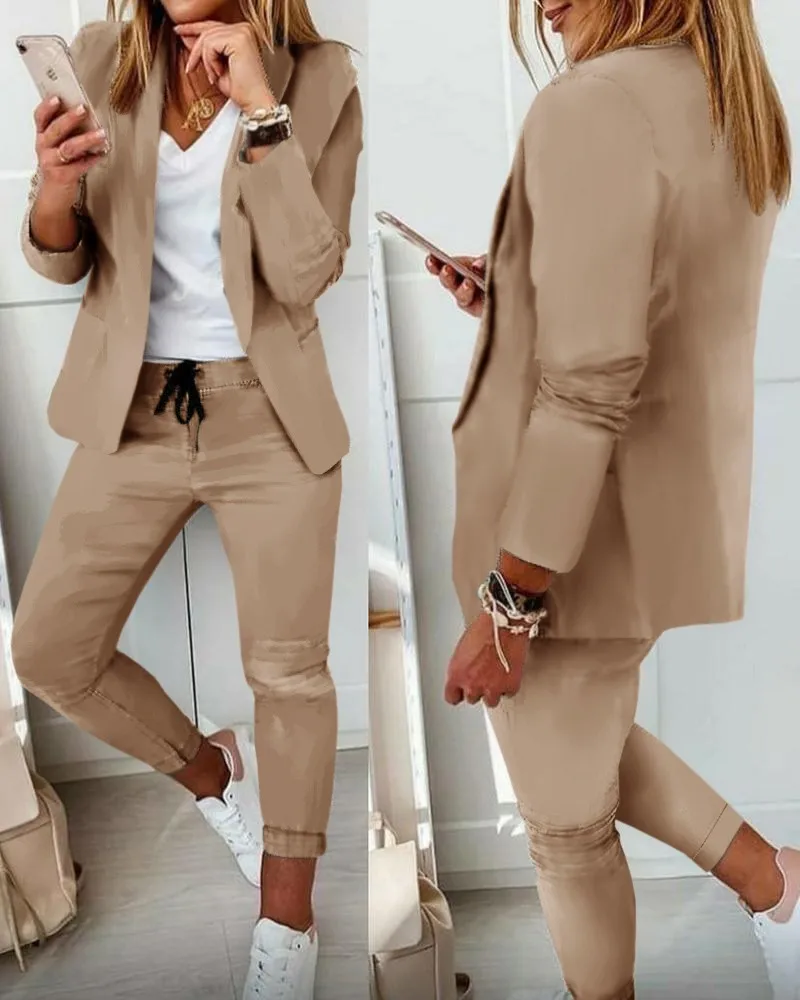 Womens Spring Suit Set Dressy Casual Business Work 2 Piece Outfits for Office Open Front Blazer and Pants Solid Sets
