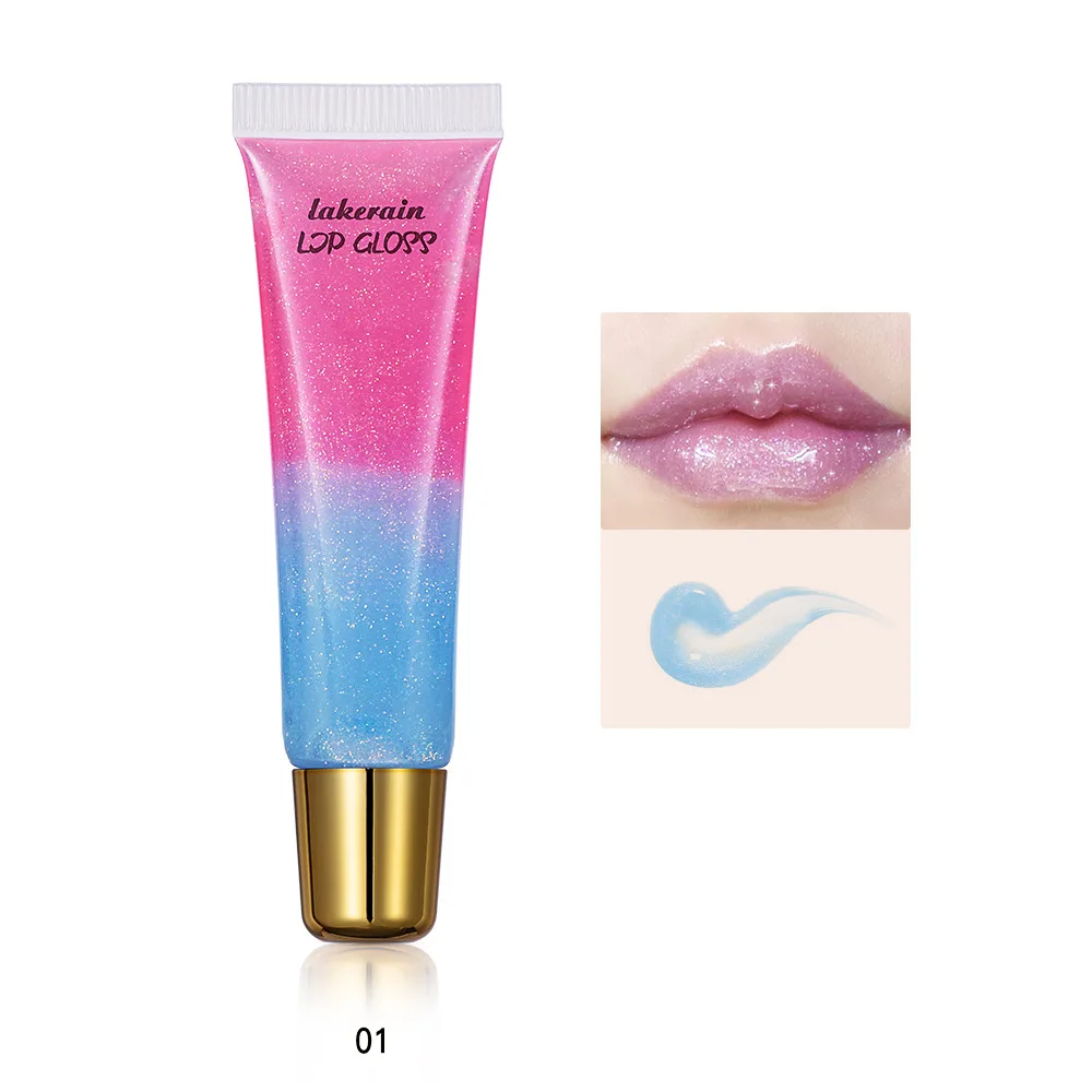 OMG private label two color lip plumping gloss clear shiny soft tube shimmer squeeze tube plump lip gloss