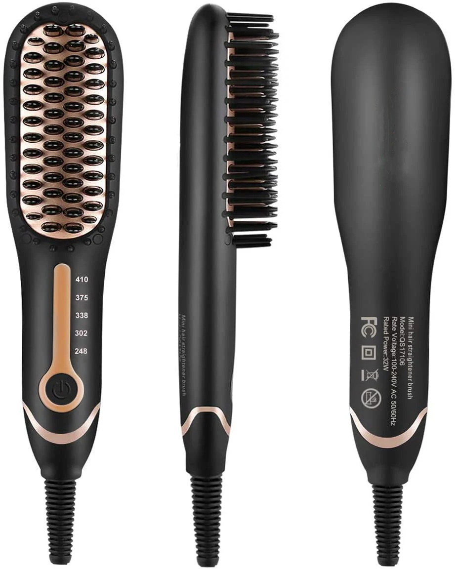 Heat Brush 2-in-1 Ceramic Straightening Brush Hot Comb with Anti-Scald Feature Auto Temperature Lock & Auto-Off Function