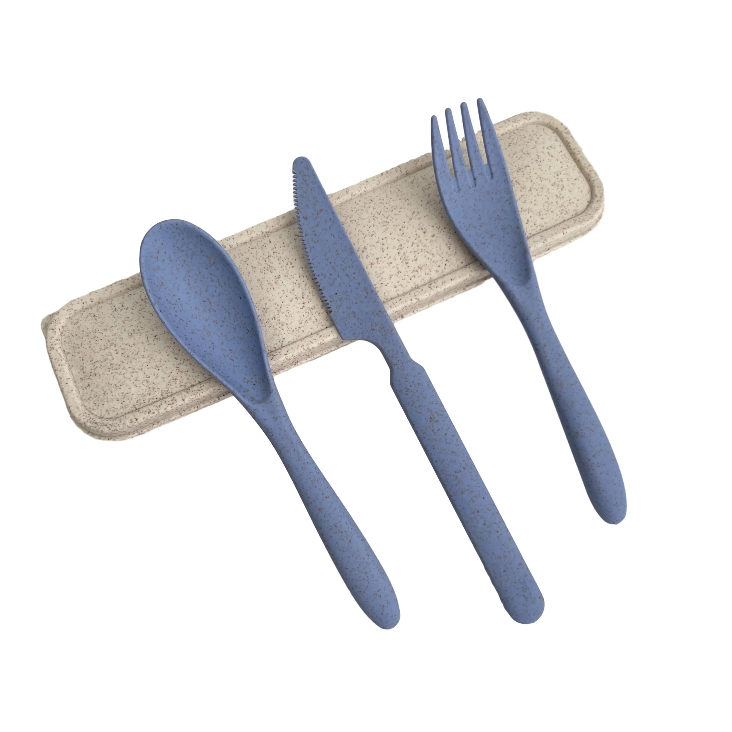 Customized 3-Piece Minimalist Outdoor Tableware Set Portable Wheat Straw Knife Spoon Fork Case Sustainable PP Material Stocked!