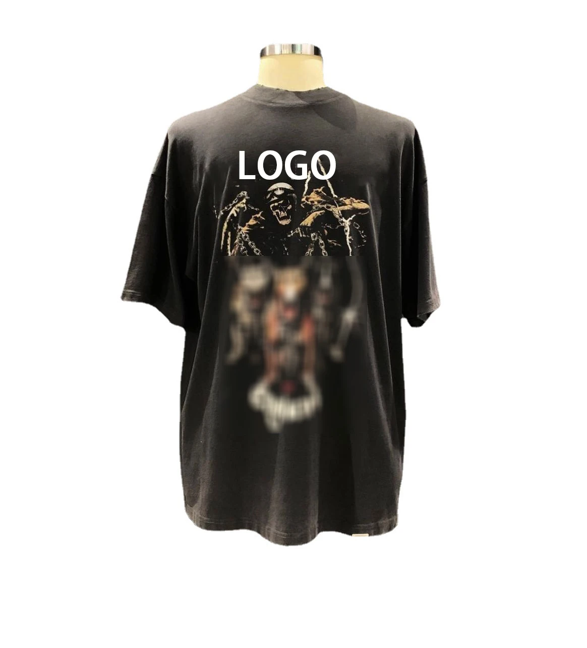 Wholesale Custom Skull Printing Short Sleeve Good Quality Vintage Wash Thick Streetwear Mens Heavy Tshirt