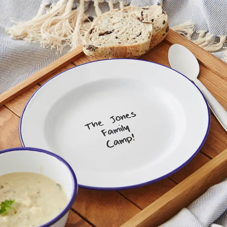 2024 Hot sell 24 cm modern round splash ink Western Dessert Charger Plate metal enamel plate for restaurant