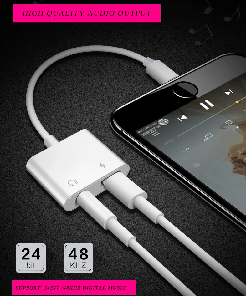  2 в 1 USB 8-контактный переходник с подсветкой на два порта 3 5 мм для зарядки наушников и аудиоконвертера адаптер X XS Plus