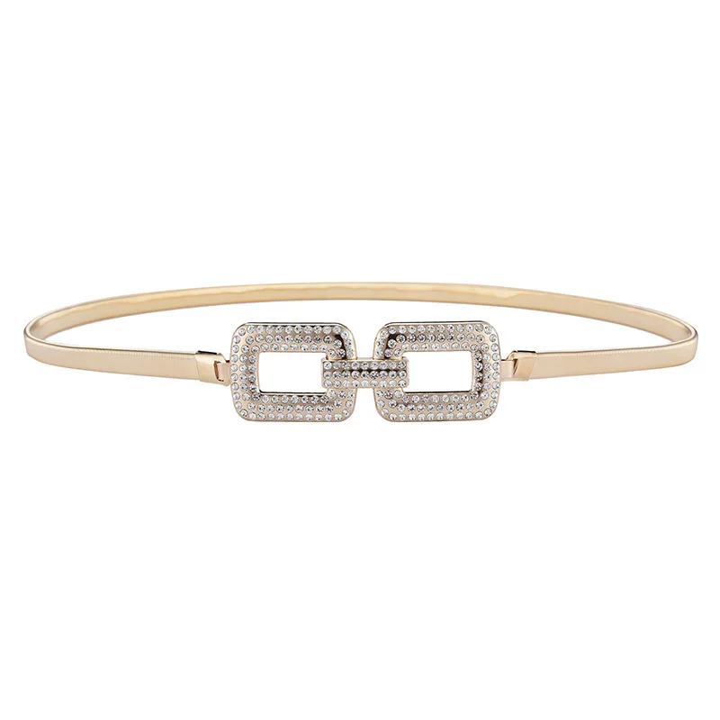 Ladies inlaid rhinestone square buckle waist chain metal elastic waist chain fashion dress belt