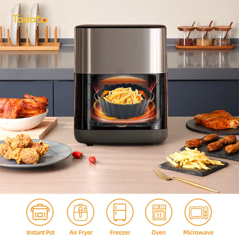 8inch Food Grade Silicone Airfryer Liners Baking Basket Accessories Reusable Air Fryer Silicone Liners Air Fryer Silicone Pot