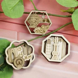 Cultural and creative large wooden fridge magnets featuring iconic urban architectural design