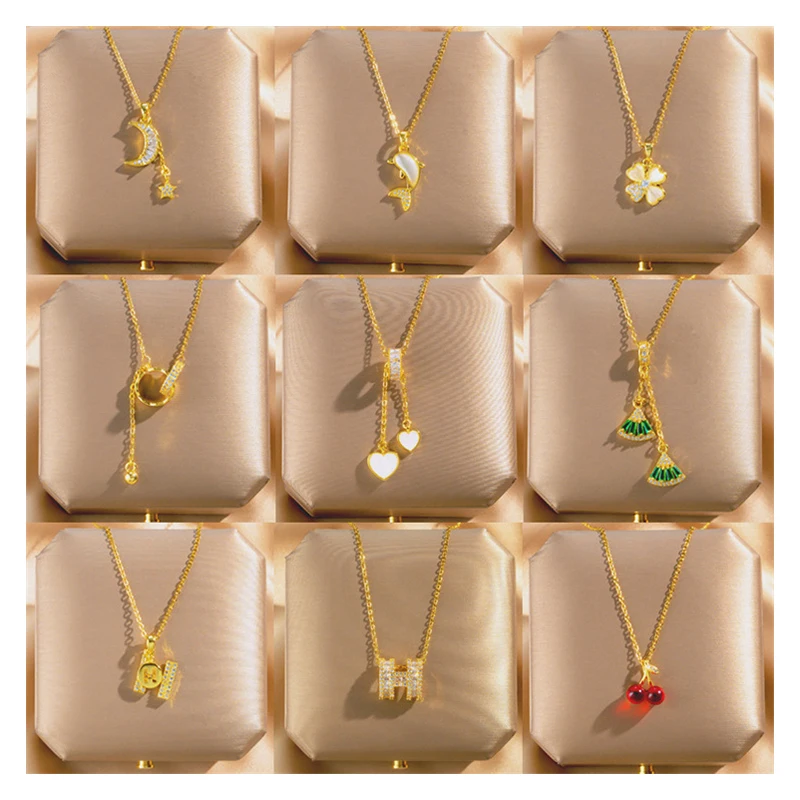 Minimalist trendy Instagram Style Zircon Collarbone Chain Titanium Steel Dolphin Carrot Star Moon Pearl Necklace for Women