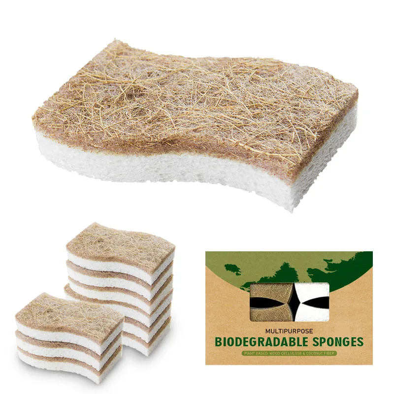 Kocean Cleaning Supplier Biodegradable Compostable Cellulose and Coconut Scrubber Sponge For Dishes Sink with Scouring Pads