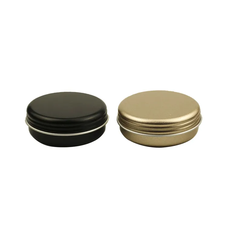 Matte black aluminum 60ml cosmetic jar 2 oz empty round metal screw top tin cans 60g hair wax can box with lids