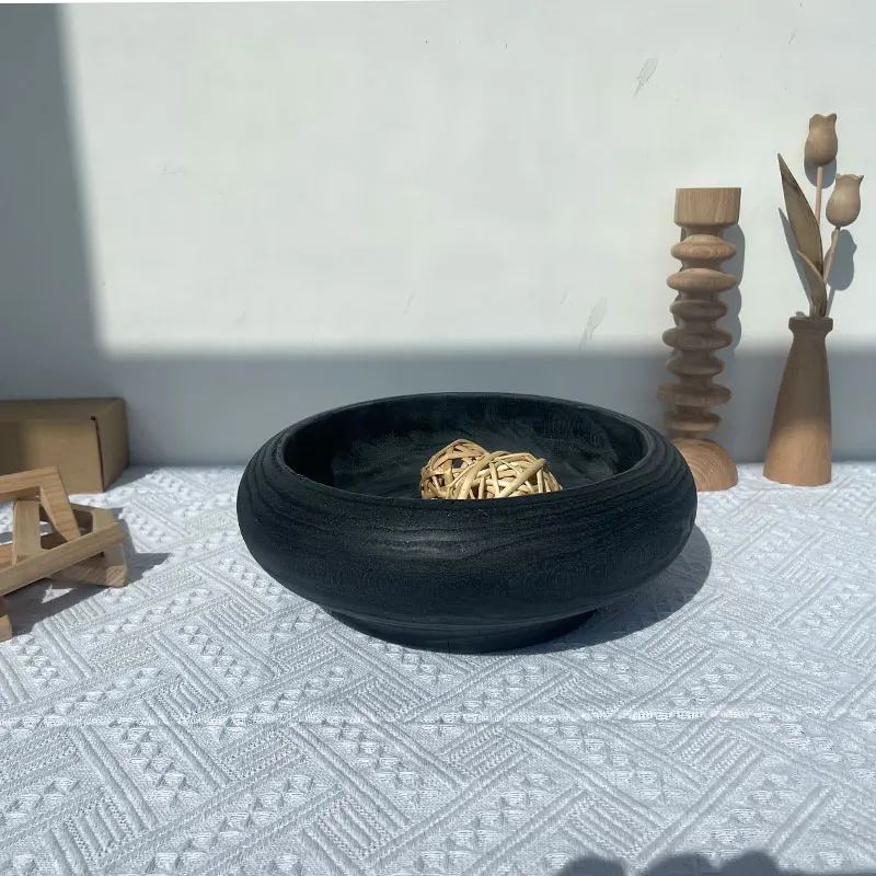 The factory directly approved paulownia bowl black decorated wooden bowl