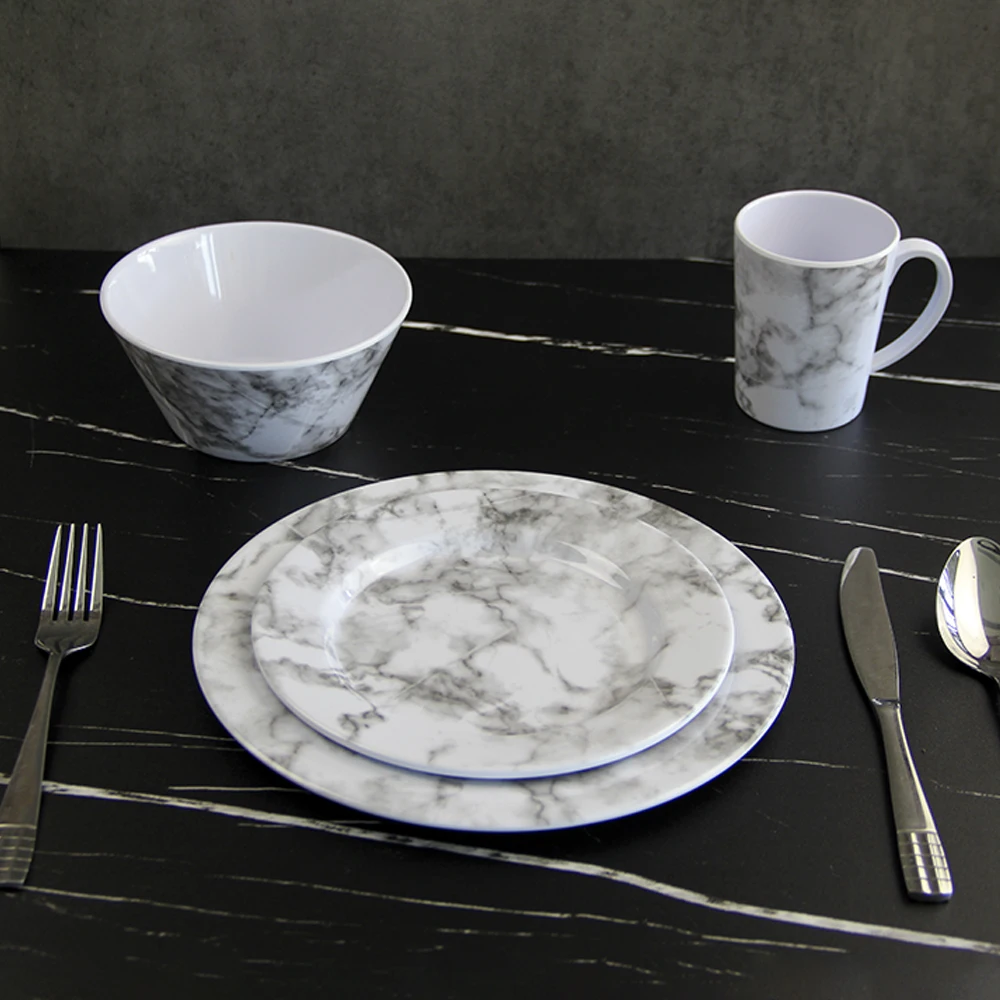 SEBEST Factory juego de vajilla de melamina 4PCS Wholesale Marble Design Plate Bowl Dinnerware Set Melamine Tableware