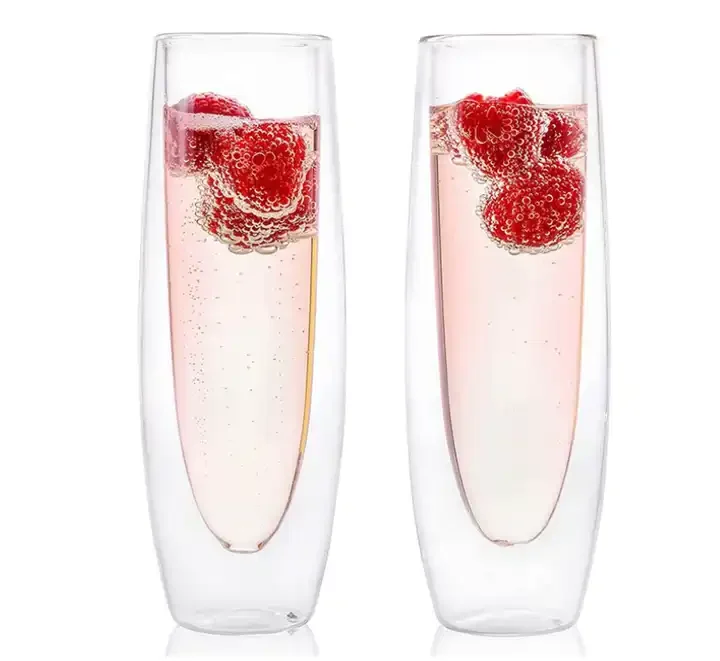 New Stemless Sparkling Wine Glasses Double Wall Stemless Champagne Flute Glasses Wine Flute