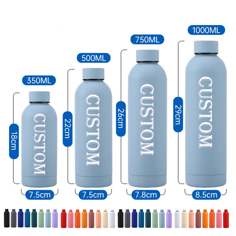 Custom 500ml 750ml 1000ml Thermos Bottle Custom Water Bottle Logo Rubber Waterbottle Insulated Water Bottle Stainless Steel