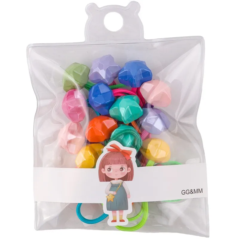 Korean style glitter elastic hair bands heart shape two beads hair ties ponytail holder for school girls