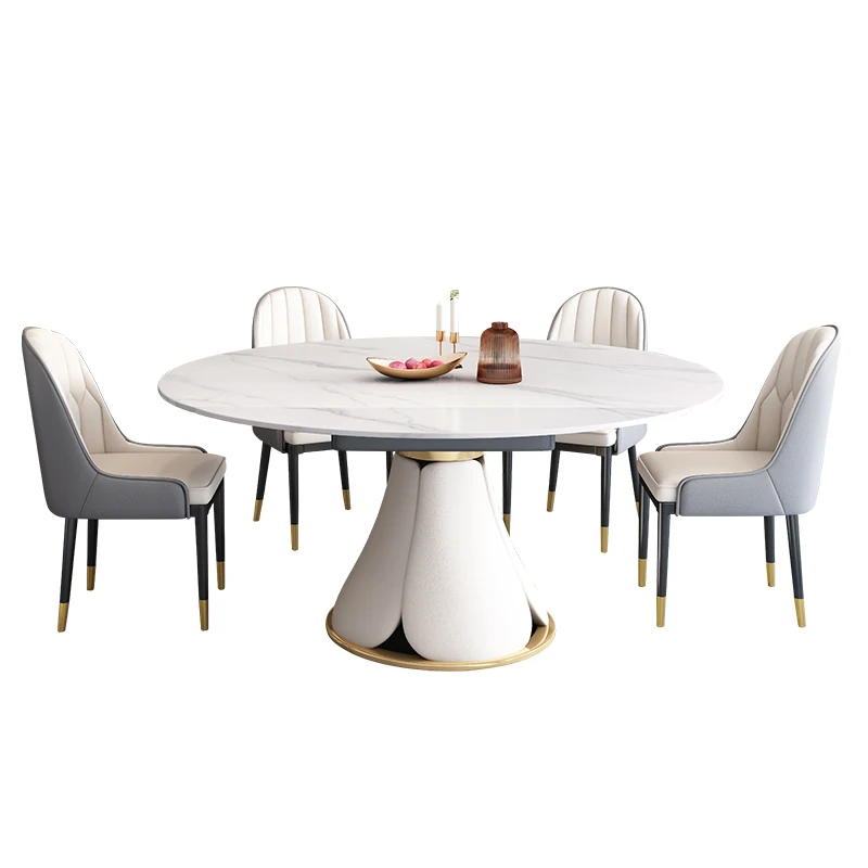 Cheap comfortable microfiber leather wrap metal frame leg table rotating artificial stone dining table