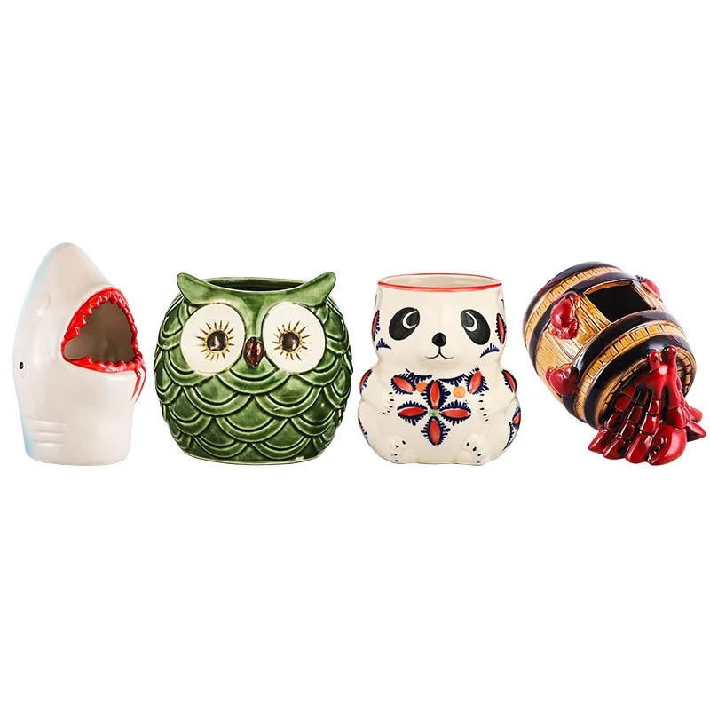 Custom Creative 3d Tiki Beer Cup Party Bar Decorate Cocktail Glasses Ceramic panda fish owl Tiki Mugs