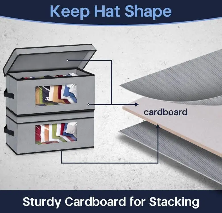 Hot Selling Grey Stackable Hat Organizer For Baseball Caps Hat Storage Boxes For Closet Hold 30 Caps With Sturdy Cardboard