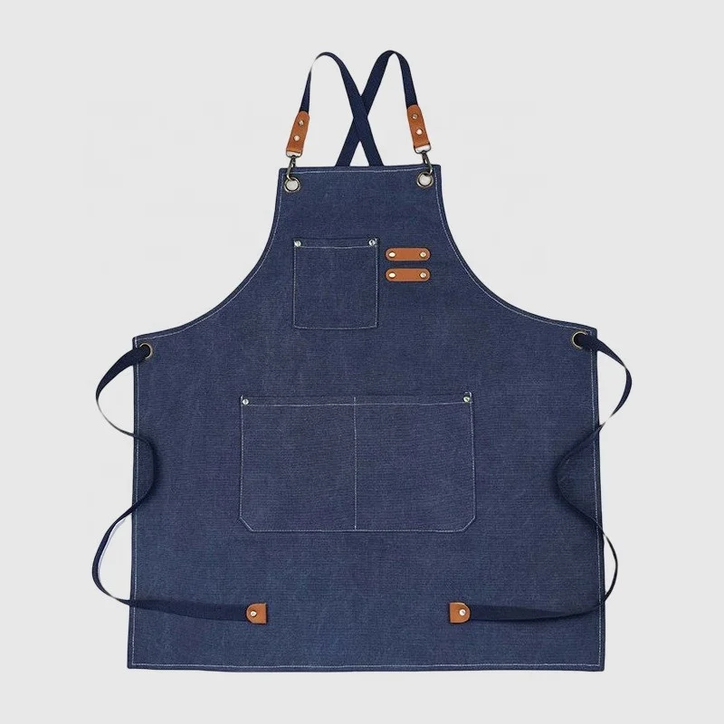 Custom Logo Adjustable Cotton Sleeveless Kitchen Apron for Cleaning for Restaurant Bakery Hairdresser Denim Kitchen Use